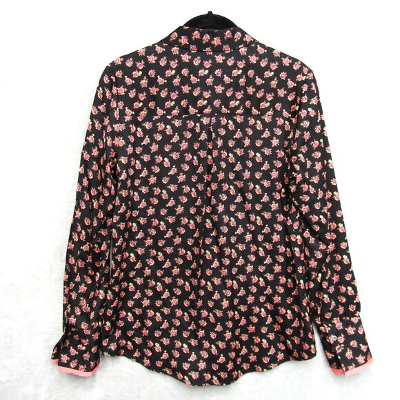 Scotch & Soda Shirt Womens XS Black Pink Floral Pamour Toujours Long Sleeve - Picture 3 of 10